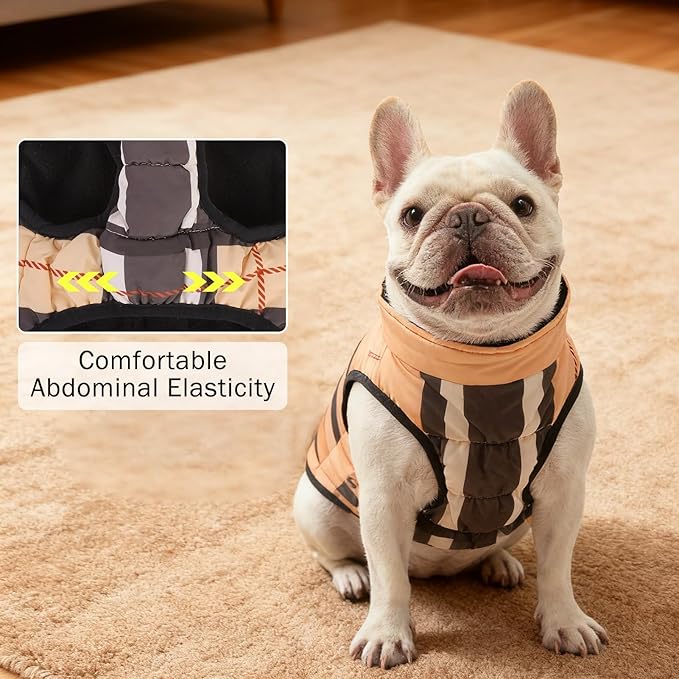 SCENEREAL Winter Dog Vest Coat with Harness Built in, Warm Puppy Jacket for Small Medium Dogs, Cold Weather Coat with Zipper, Fleece Puffer Vest Windproof Snow Clothes, Beige Plaid S