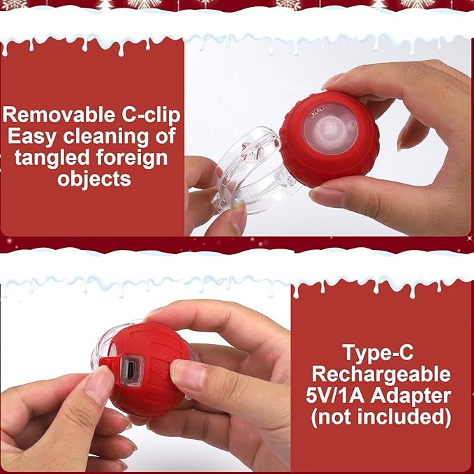 BABORUI Interactive Cat Toy Ball - Automatic Christmas Cat Toys for Indoor Cats with 5 Tails, 2 Speeds Rechargeable Cat Enrichment Toys for Small/Medium/Large Cats to Keep Them Busy