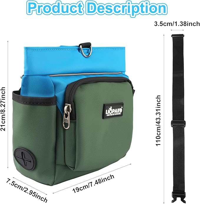 LIOPARD Dog Treat Pouch, Training Bag for Pet Walking, Pet Treat Bag with Silicone Liner, Magnetic Closure with Clicker and Belt Clip, 4-Cup Dog Treats Pouch for Outdoor Training (blue)