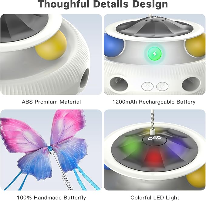 Automatic Interactive Cat Toys for Indoor Cats & Bored Adults - Kitten Toys with Fluttering Butterfly, Ambush Feather & Track Balls - Exercise & Stimulation for Playful Cats (Beige)