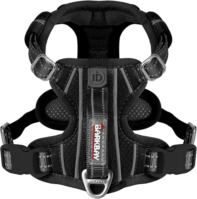 BARKBAY Dog Harness No Pull with ID Tag Pocket - Heavy Duty, Reflective, Easy Control for Large Dogs(Black,XS)