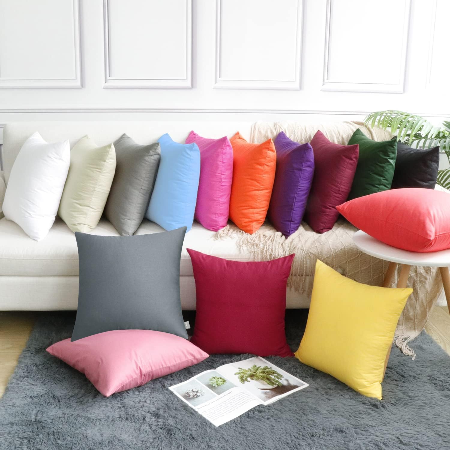 Thmyo 4-Pack 100% Cotton Comfortable Solid Decorative Throw Pillow Case, Square Cushion Cover Pillowcase Sublimation Blank Pillow Covers DIY Throw Pillowcase for Sofa(24x24 inch/ 60x60cm, Dark Grey)