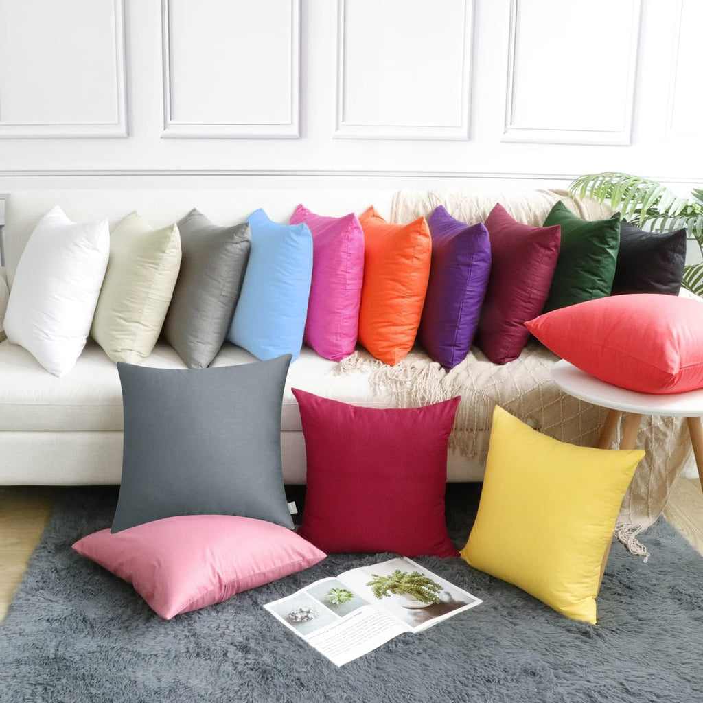 Thmyo 4-Pack 100% Cotton Comfortable Solid Decorative Throw Pillow Case, Square Cushion Cover Pillowcase Sublimation Blank Pillow Covers DIY Throw Pillowcase for Sofa(16x16 inch/ 40x40cm, Dark Grey)