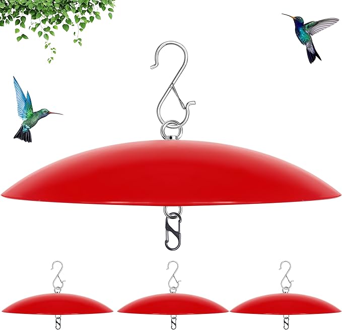 13" Bird Feeder Rain Cover,Bird House Dome Baffle,Hummingbird Feeder Guard for Shepherd's Hook Outdoors, (Bright Red), 4Pack