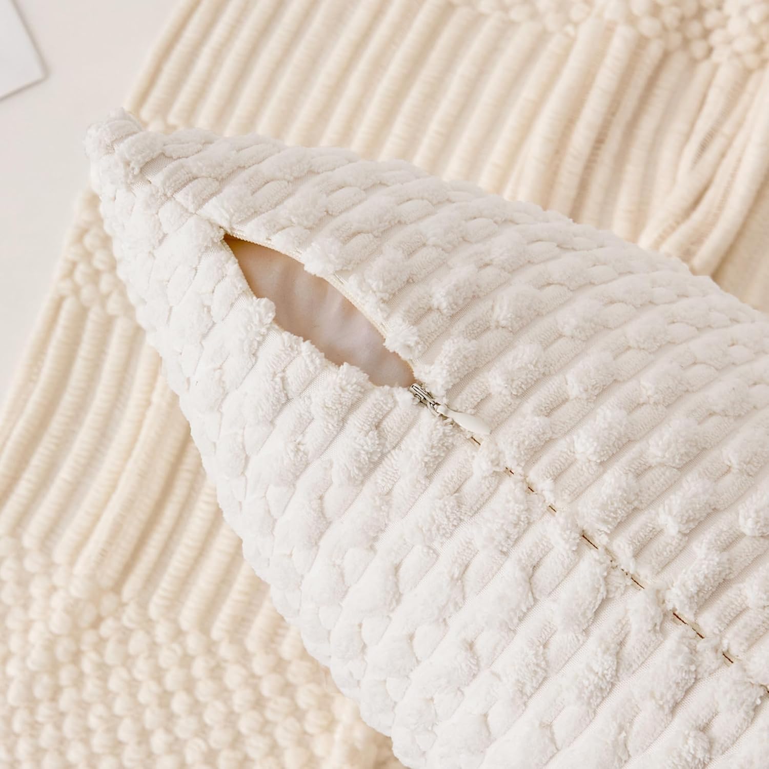 Kevin Textile 12x20 Inch Pillow Cover 1 Pack Boho Christmas Decorative Soft Striped Corduroy Lumbar Farmhouse Color Accent Rectangle Cushion Case for Living Room Couch Sofa Bed, Pure White