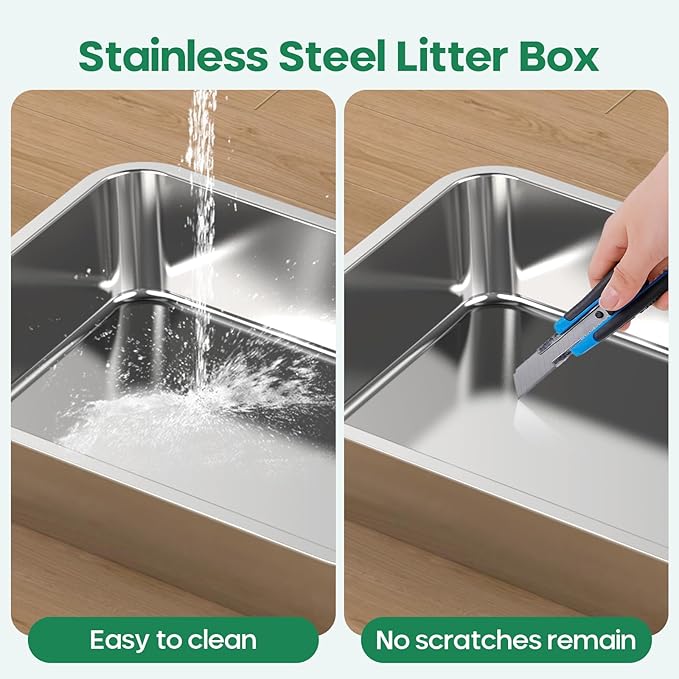 2PCS Stainless Steel Cat Litter Box,Metal Kitten Litter Pan, 6inch High Side Cats Toilet Indoor Litter Tray Pet Toilet Supplies for Cats, Kitty,Rabbits, Easy Clean, Non Stick Litter Box, No Smell