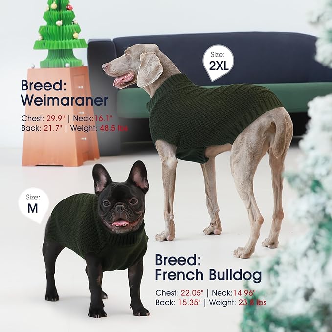 IECOii Great Dane Sweater,5XL Dog Sweater for Extra Large Dogs Breed,XXXXXL Dog Sweaters Christmas Outfit,Thick Warm Dog Winter Sweater for Male Female Dogs,Pullover Big Dog Sweater,Army-Green-5XL