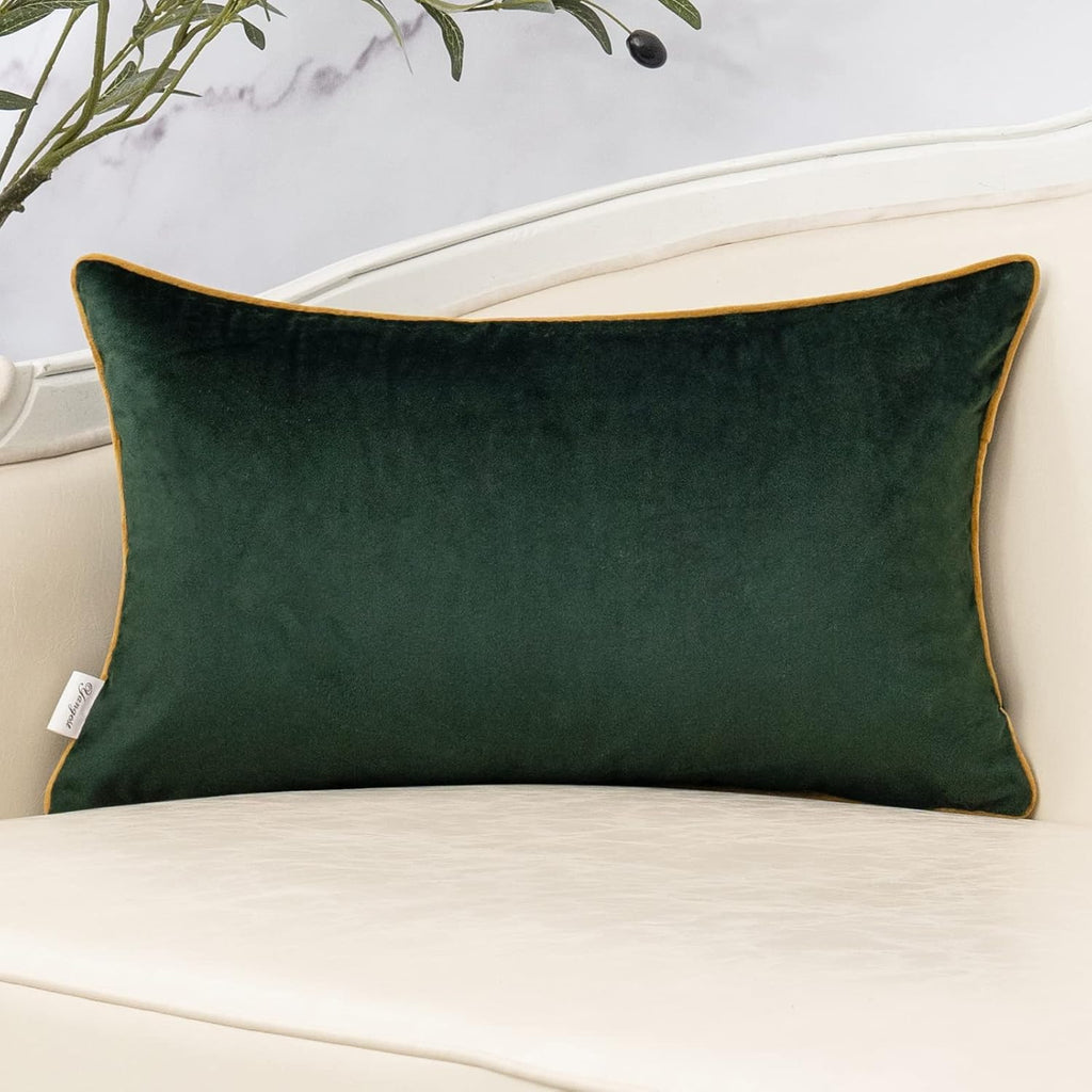 Yangest Green Throw Pillow Cover Velvet Cushion Cover Branches Rectangular Pillowcase for Sofa Couch Bedroom Living Room, 12x20 Inch