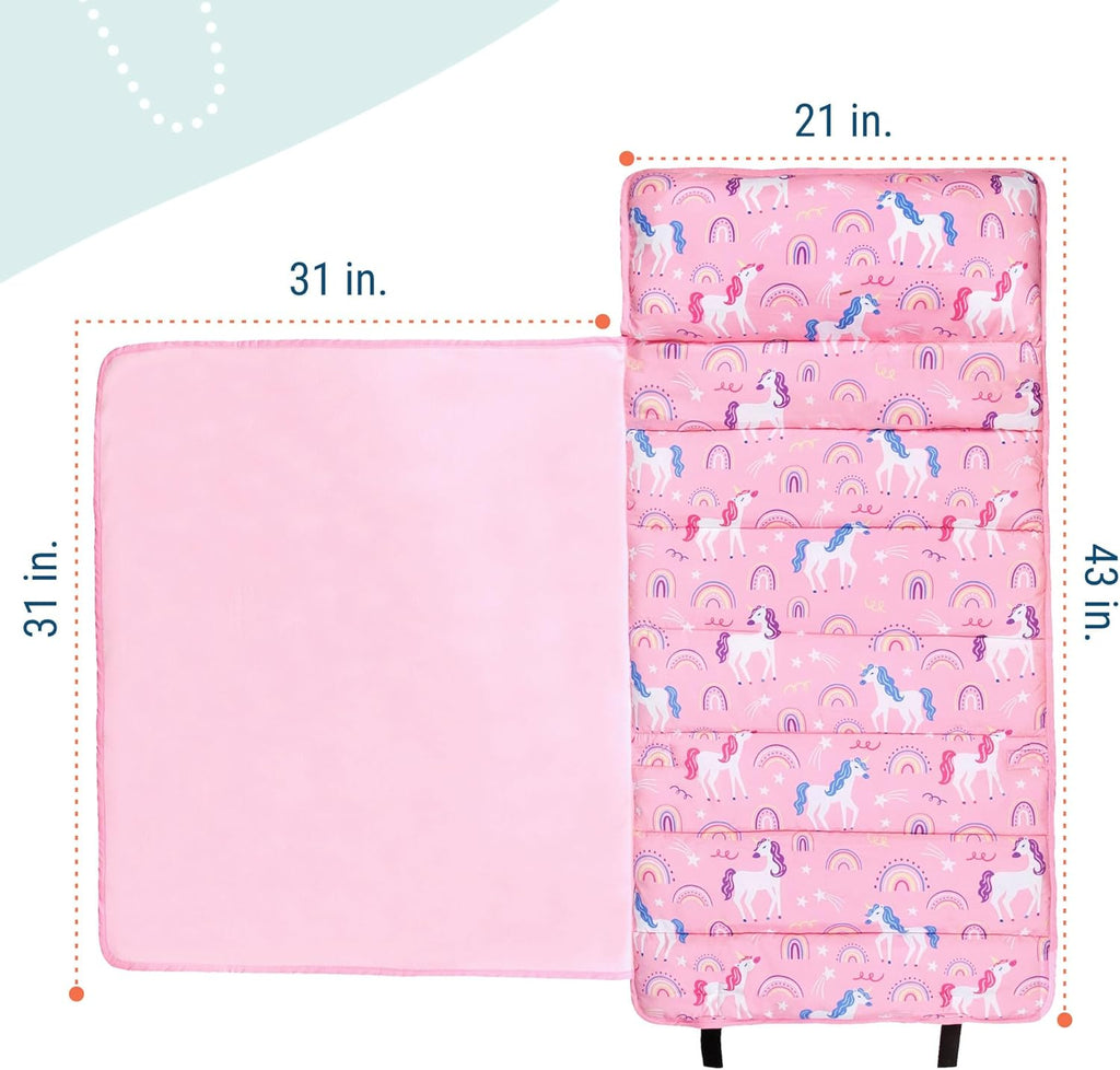 Wildkin 43-inch Kids Nap Mat – Soft Microfiber Toddler Sleeping Mat with Pillow