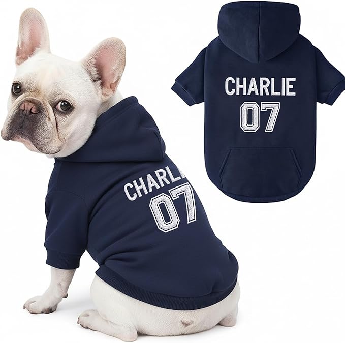 Personalized Name Dog Hoodie, Embroidered Puppy Sweater with Name and Number, Customized Pet Clothes Warm Winter Outfit for Dogs, Bright Puppy Sweatshirt, Pet Birthday Outfit, Dog Lovers Gifts