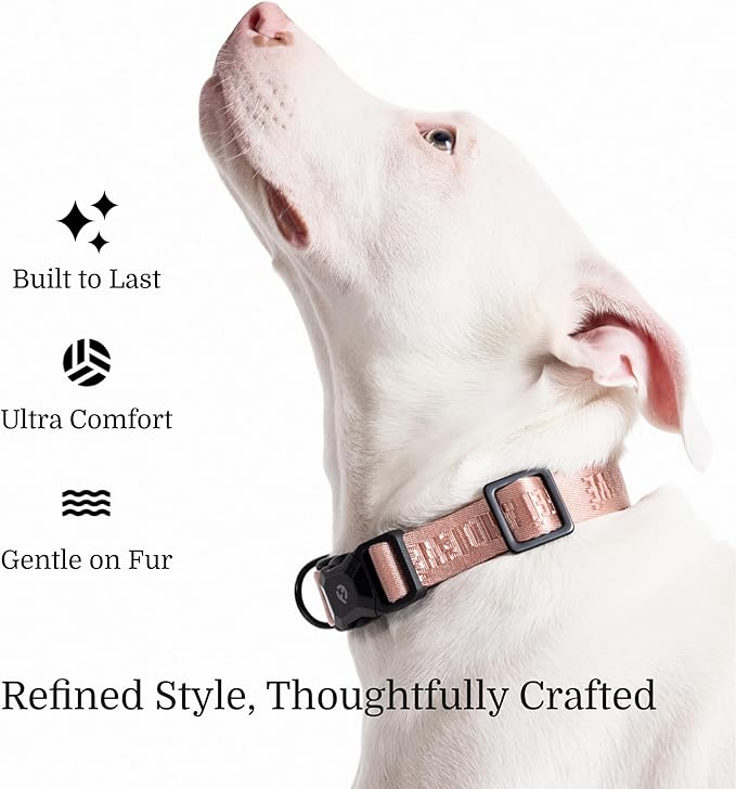 2025 New Edition, Fei & Eve MagEase Dog Collar - Patented Magnetic Buckles | Fur-Safe | Premium 210D Nylon | 450LB Escape-Proof | Adjustable Fit | Medium (Blush)