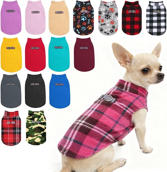 BEAUTYZOO Dog Fleece Vest Sweater Winter Jacket for Small and Medium Dogs with D-Ring Leash Cold Weather Coat Hoodie for XS S M Dogs Boy or Girls, Pink Buffalo S