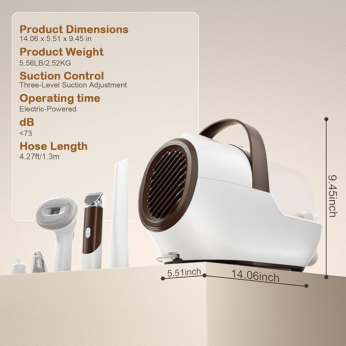 Dog Grooming Vacuum, Dog Grooming Kit with Pet Clipper Nail Grinder, 6 Pet Grooming Tools (Caramel)