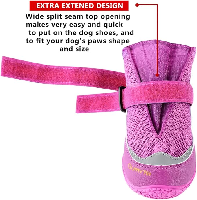 QUMY 4PCS Dog Boots for Large Dogs, Medium Dog Shoes & Paw Protectors for Hot Pavement, Summer Heat Protection, Mesh Breathable Nonslip Dog Booties for Hardfloors, Walking Running Hiking Purple Size 8