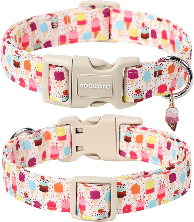 DOGWONG Summer Dog Collar, Popcile Dog Collar Durable Ice Cream Pet Dog Collars Cute Summer Beach Puppy Necklace for Small Medium Large Dogs