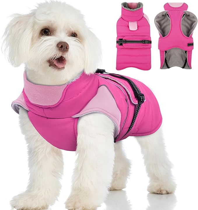 MIGOHI Cozy Small Dog Coat - Reflective Dog Coat for Small Dogs,Fleece Winter Coats Jacket for Dogs with Leash Hole,Snowproof Thick Puppy Clothes,Pomeranian,Chihuahua,XS,Rosepink