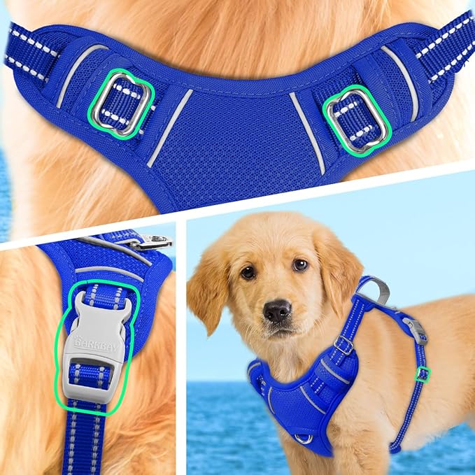 BARKBAY No Pull Dog Harness Large Reflective Dog Harness with Front Clip and Easy Control Handle for Walking Training Running with ID tag Pocket(Sapphire Blue,XS)