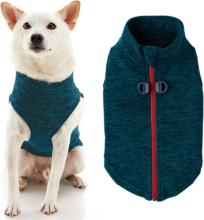 Gooby - Zip Up Fleece Vest, Fleece Jacket Sweater with Zipper Closure and Leash Ring, Turquoise Wash, X-Large