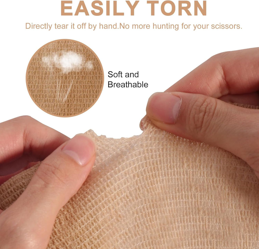 12 Pack Self Adhesive Bandage Wrap, 2” x 5 Yards Cohesive Medical Tape Elastic Grip Tape Black Sports Tape Athletic for Ankle, Wrist Sprains, Pet First Aid (12pcs-Brown, 4 Inch)