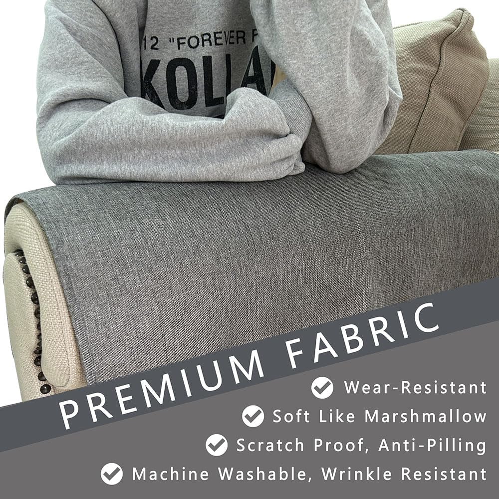 Couch Arm Covers, Anti-Slip Sofa Armrest Cover for Recliner, 2pc Washable Sofa Arm Covers, Dogs Cats Pet Scratch Proof Couch Arm Protectors, Grey, 24x28inch