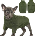 Queenmore Small Dog Pullover Sweater, Cold Weather Cable Knitwear, Classic Turtleneck Thick Warm Clothes for Chihuahua, Bulldog, Dachshund, Pug (Army Green, X-Large)