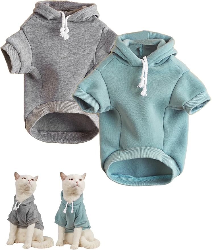 QWINEE Basic Dog Hoodie Sweatshirt Puppy Sweater Warm Cat Costumes Pet Clothes for Chihuahua Puppy Kitten Small Medium Dogs Grey and Cadet Blue Small