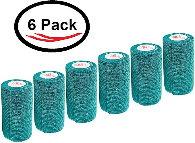 4 Inch Vet Wrap Tape Bulk (Hunter Green) (Pack of 6) Self Adhesive Adherent Adhering Flex Bandage Grip Roll for Dog Cat Pet Horse
