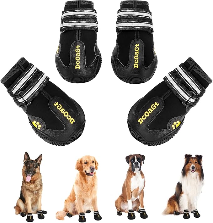 DcOaGt Dog Shoes for Large Dogs XXL, Waterproof Dog Boots with Anti-Slip Sole Breathable Reflective Paw Protectors Booties for Hot Pavement Summer Winter Snow Hiking Walking 4PCS(Size 9)