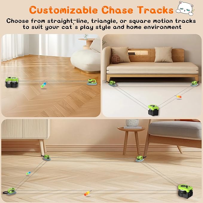 Interactive Cat Toy for Indoor - Automatic Cat Treadmill with Remote Control, 3 Speeds, Quiet Motor & Durable Design | Indoor Chase Hunting Feather Toys for Fitness, Playtime & Energy Release (Green)