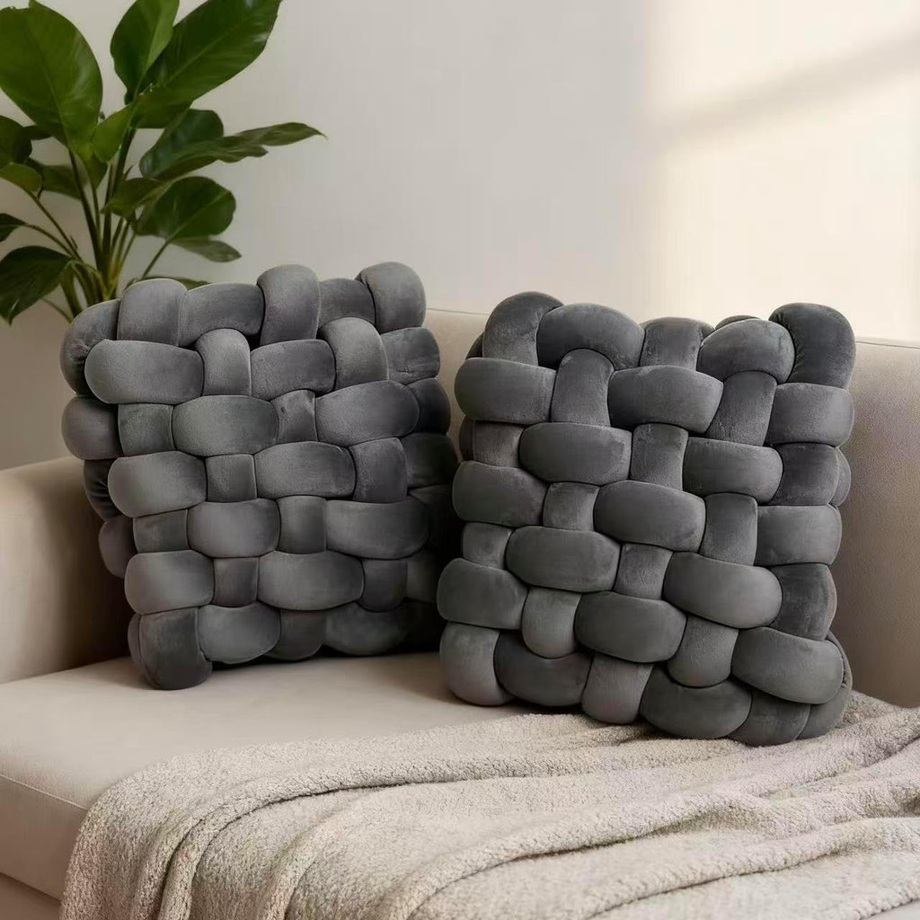 2Pcs Square Knot Throw Pillows, Suitable For Bedroom Decoration, Sofa Decorative Pillows, Home Decoration, Home Decor Living Room 12 inches * 13 inches (Dark Grey)