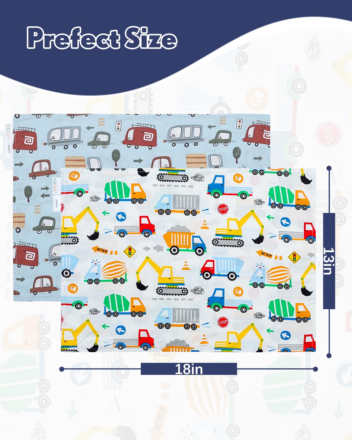 ALVABABY Toddler Pillowcases 2 Pack Organic Cotton Kids Pillow Cover Fit 13"x 18" or 12"x16" Envelope for Girl Boy Sleepy Travel(Pillowcase Only)