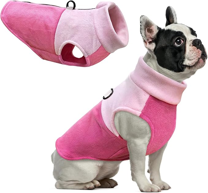 Idepet Dog Fleece Vest Sweater Zip Up Warm Pullover Dogs Jacket with D-Ring Leash Winter Cold Weater Coat Pet Sweatershirt Clothes Hoodie for Small Medium Dogs Boy Girl (Pink/Rose Red, XL)