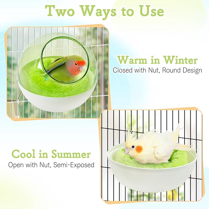 kathson Plastic Bird Nest Chewproof Small Bed with mat Hanging House Hut Bird Cage Breeding Hatching Nest Washable Parakeet Nest for Parrot Budgie Love Bird Canary (Green)