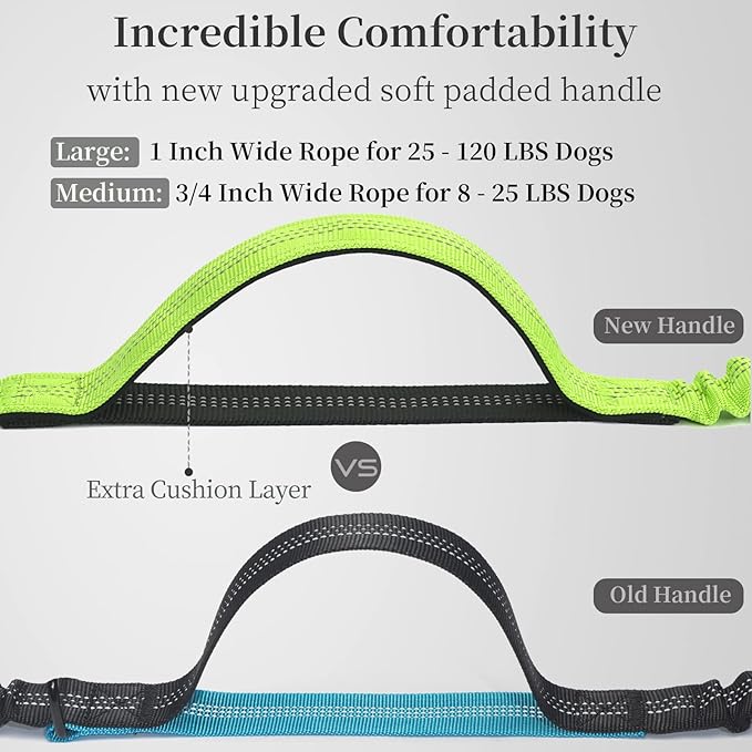 iYoShop Hands Free Dog Leash with Zipper Pouch, Dual Padded Handles and Durable Bungee for Walking, Jogging and Running Your Dog (Large, 25-120 lbs, Green)