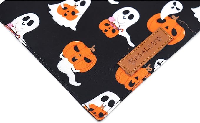 Realeaf Halloween Dog Bandanas 2 Pack, Reversible Orange Pumpkin Pet Scarf for Boy and Girl, Premium Durable Fabric, Holiday Bandana for Small Medium Large and Extra Large Dogs (X-Large)