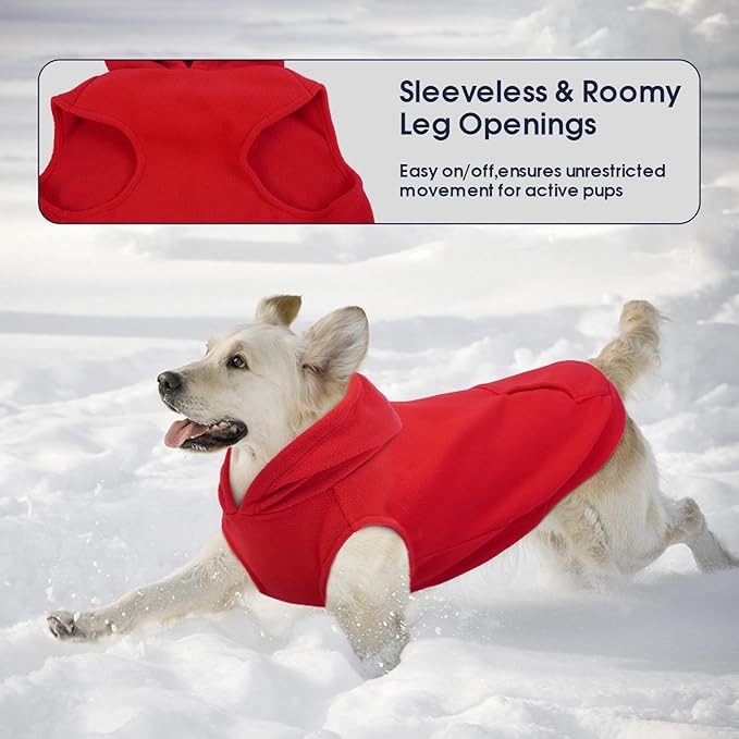 IECOii Dog Sweatshirt for Large Dogs, Hooded Fleece Vest with Leash Hole, XXXL Dogs Sweater for Giant Breed,Warm Polar Fleece Large Dog Hoodie for Fall Winter,Labrador,Doberman, Red, 3XL