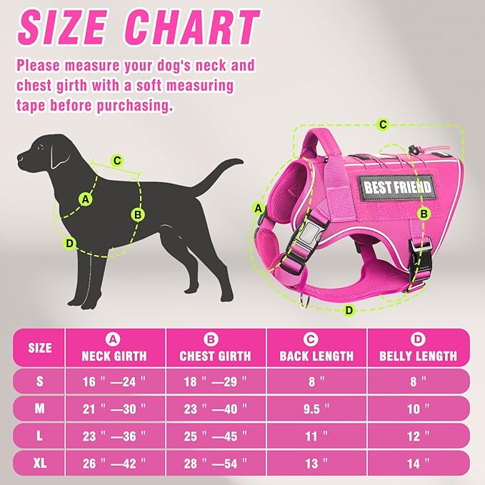 Tactical Dog Harness for Large Dogs,No Pull Military Dog Vest with Handle,Reflective Heavy Duty Pet Harness for K9 Working Walking Hiking Training Pink XL