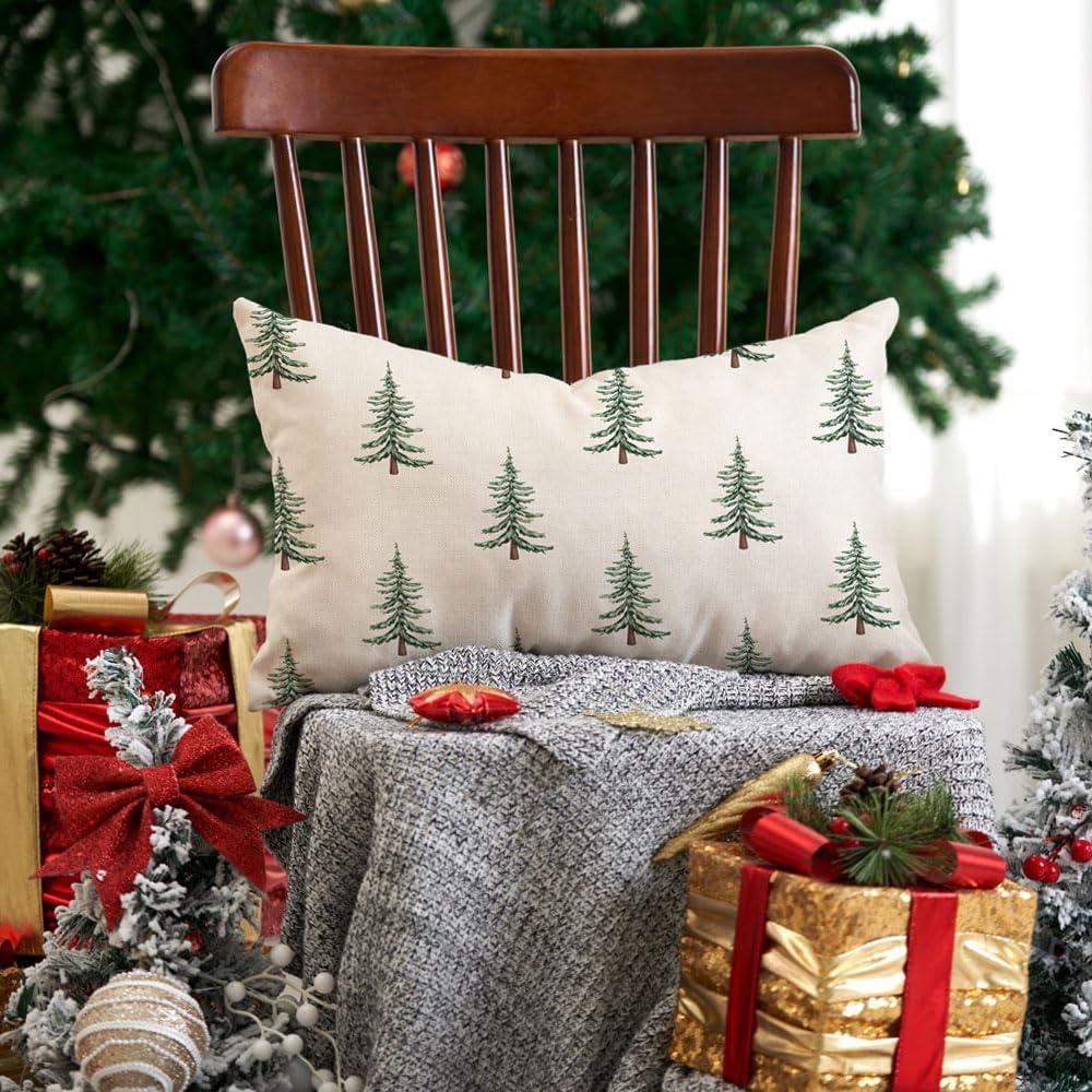 DFXSZ Christmas Pillow Covers 12x20 inch Set of 2 Christmas Tree Decorative White Throw Pillow Covers Winter Famliy Decoration for Home Couch TH-30B12