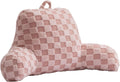 Aimuan Checkered Reading Pillow Bed Rest Wedge Backrest Checkerboard Pillow with Arms Back Support for Sitting Up in Bed Cushion Incline Rest Sleeping Snoring Pillow (Pink,Large)