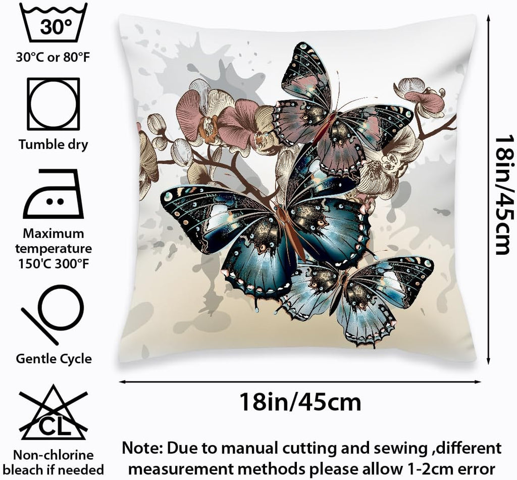 2 Pcs Throw Pillow Covers for Couch Butterflies Bed, Aesthetic Design Butterfly Linen Cotton Pillowcase Covers for Couch Sofa Bed Bedroom Apartment Dorm Living Room Office Home Decor