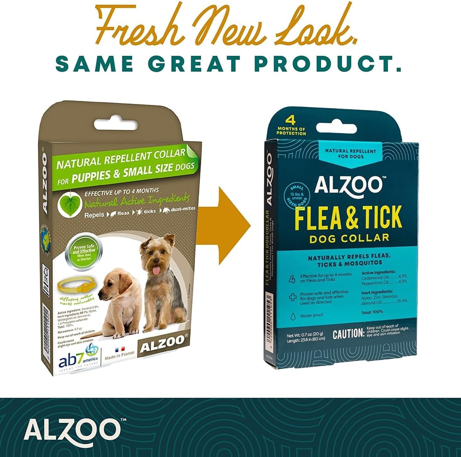 ALZOO Natural Flea & Tick Dog Collar - Helps Repel Fleas, Ticks & Mosquitoes - 100% Plant-Based Active Ingredients - Waterproof - Up to 4 Months Protection - Small-Sized Dogs: 15 lbs & Under - Single