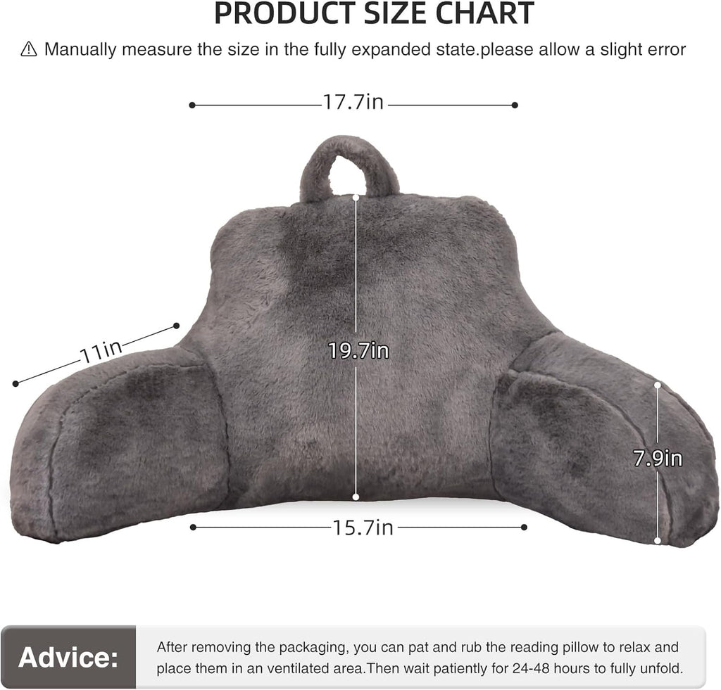 Aimuan Reading Pillow Bed Rest Wedge Large Adult Backrest Pillow with Arms Back Support for Sitting Up in Bed Cushion Incline Rest Sleeping Snoring Pillow, Grey Large