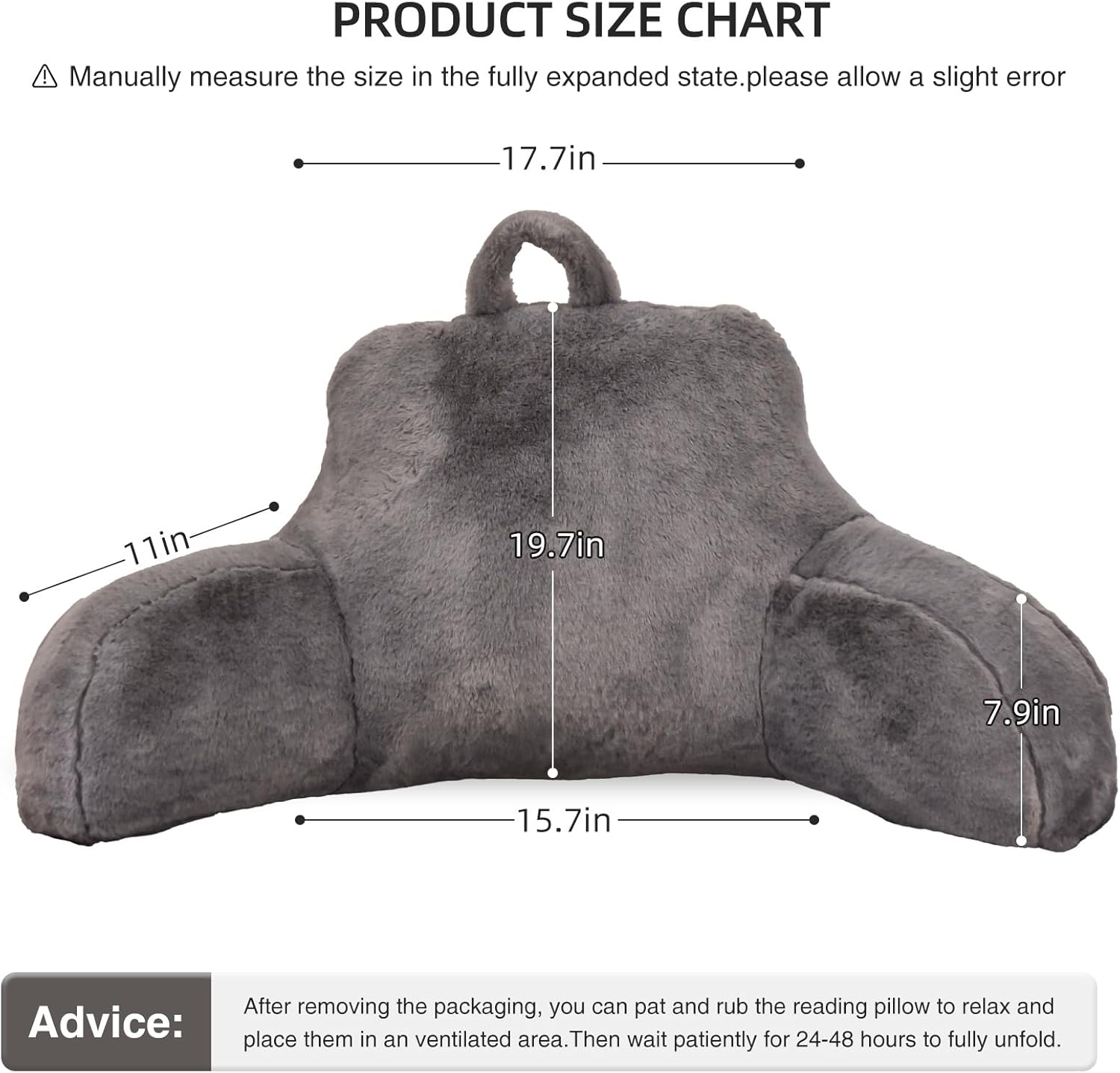 Aimuan Reading Pillow Bed Rest Wedge Large Adult Backrest Pillow with Arms Back Support for Sitting Up in Bed Cushion Incline Rest Sleeping Snoring Pillow, Grey Large