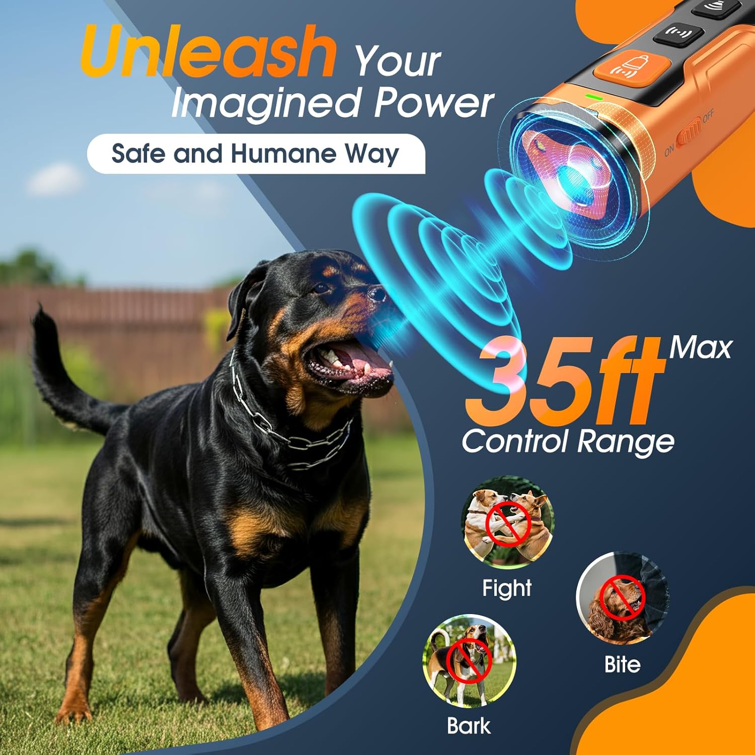 Dog Bark Deterrent Devices, Ultrasonic Anti Barking Device for Dogs, Stopping Own or Neighbor's Dog Barking,Portable Dog Training Device, Safe & Effective for Indoor & Outdoor Use, Orange