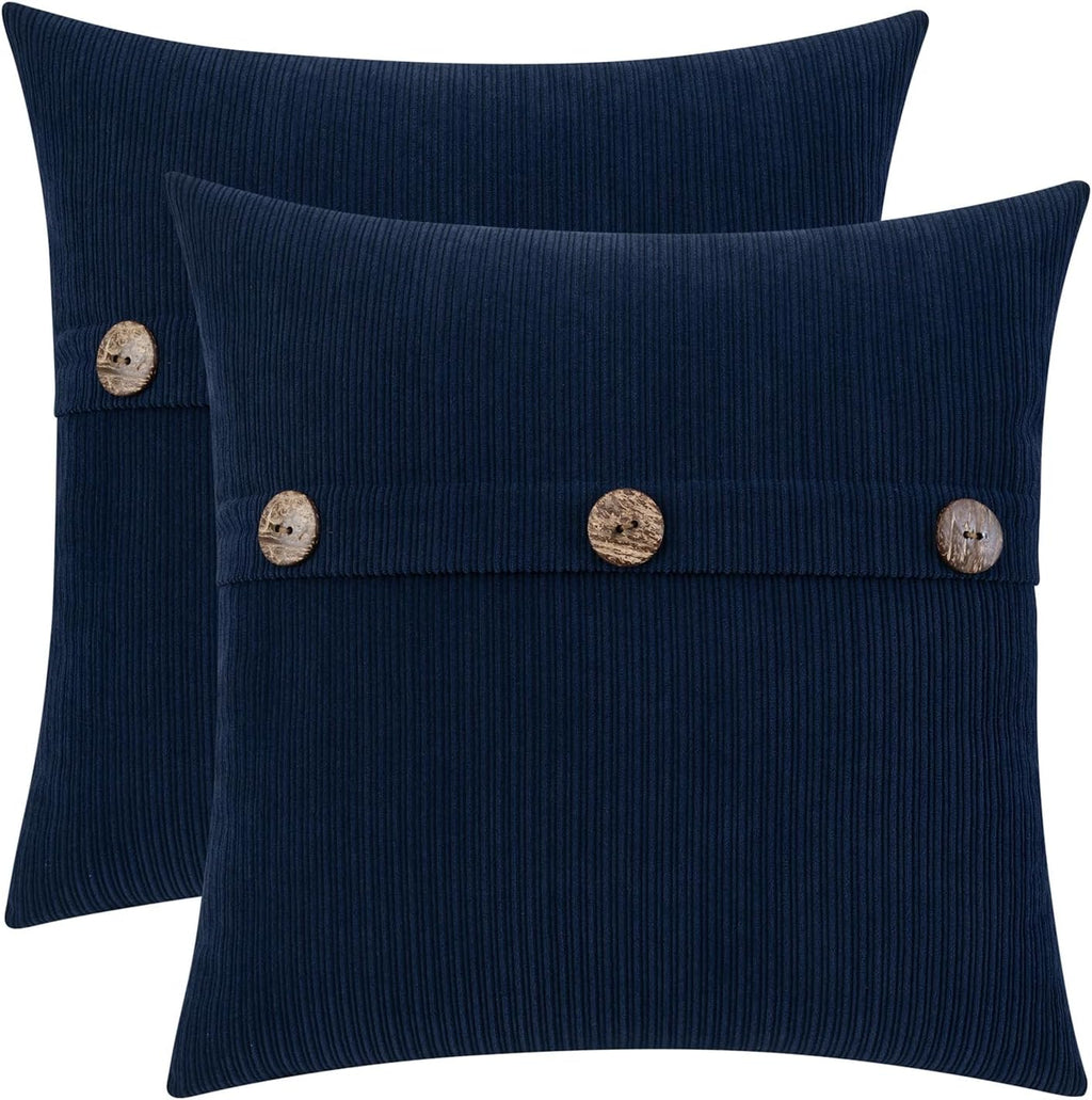 HWY 50 Navy Blue Chenille Throw Pillow Covers 22x22 Inch with Triple Buttons, Soft Farmhouse Accent Decorative Cushion Cases for Couch Sofa Bed Living Room Pack of 2