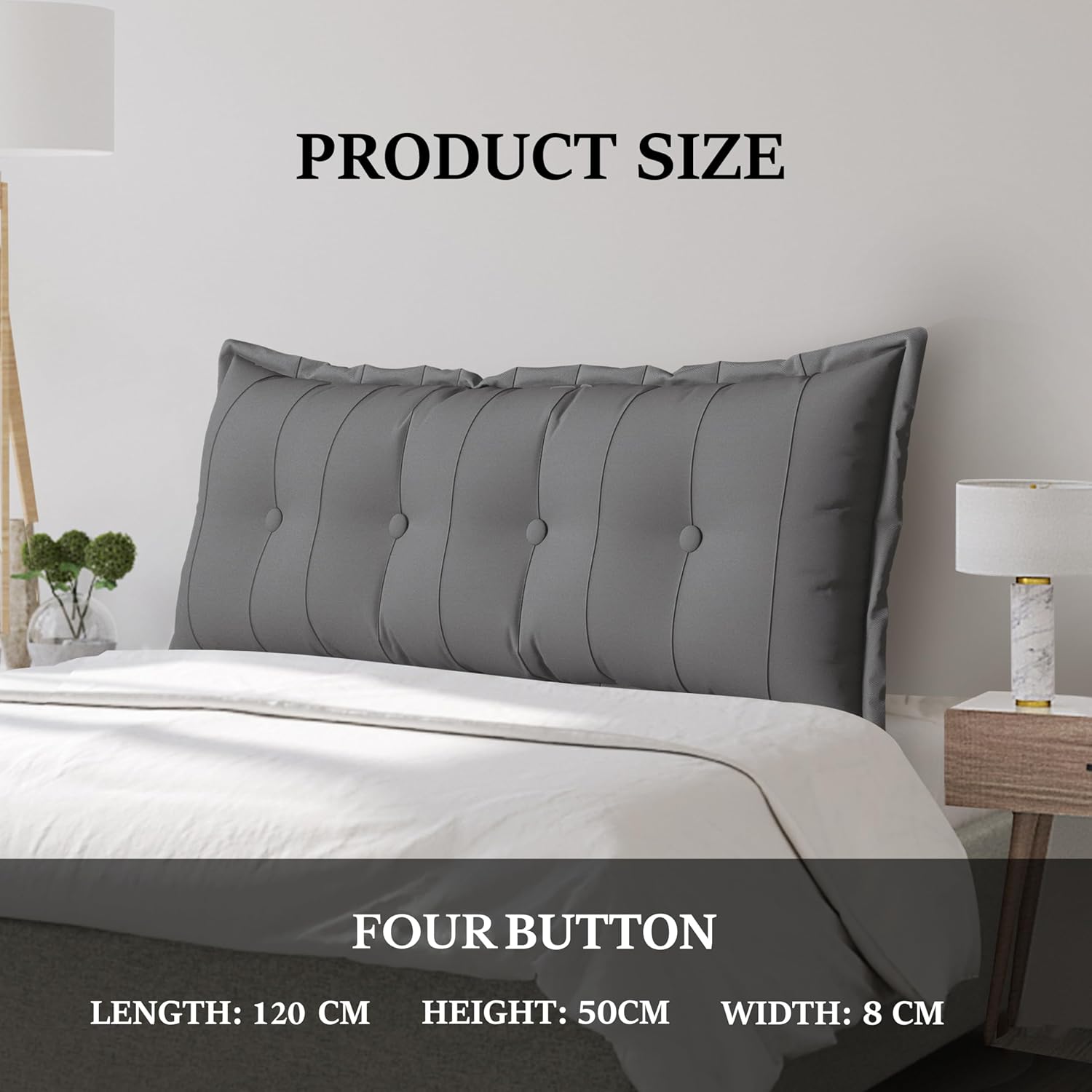 Large Bolster Reading Pillow King Backrest Positioning Support Pillow Daybed Cushion Headboard Pillows for Bed Bunk Sofa with Removable Cover, Grey, 76x3x20 Inch