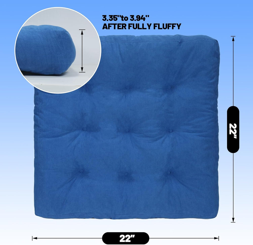 Meditation Floor Pillow Set of 2, Square Large Pillows Seating for Adults, Tufted Corduroy Cushion for Tatami Living Room, 22x22 Inch FP-Dblue