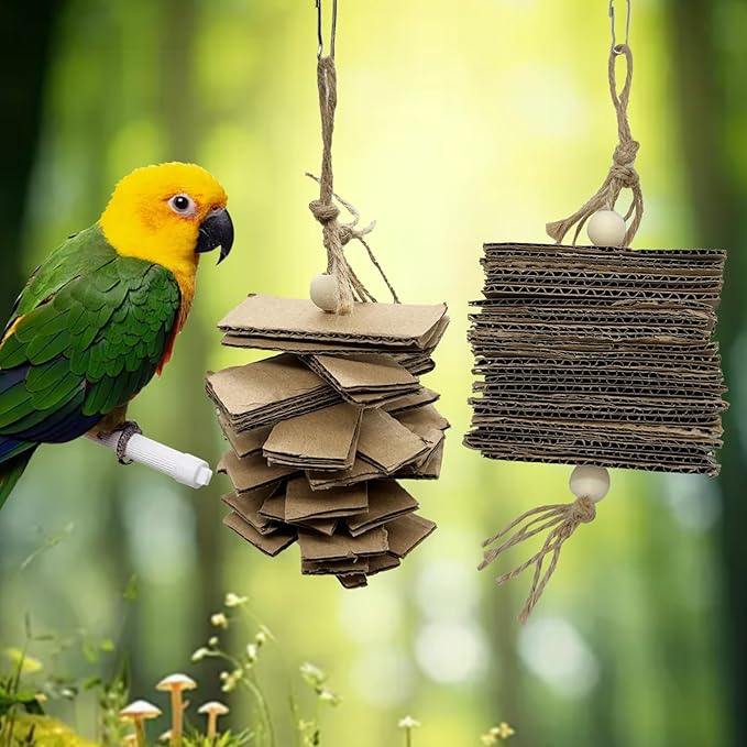 LWINGFLYER 2 Pack Small Parrot Chew Toys Natural Cardboard Paper Hanging Bird Shredding Toy for Budgies Conures Cockatiel Parakeet Lovebirds Canary