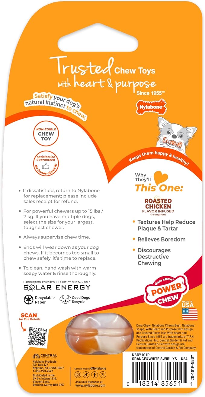 Nylabone Limited Edition 70th Birthday Textured Bone Power Chew Toy for Dogs, Durable & Tough Dog Toys for Aggressive Chewers, Roasted Chicken Flavor, X-Small Dogs - Up to 15 lbs (1 Count)