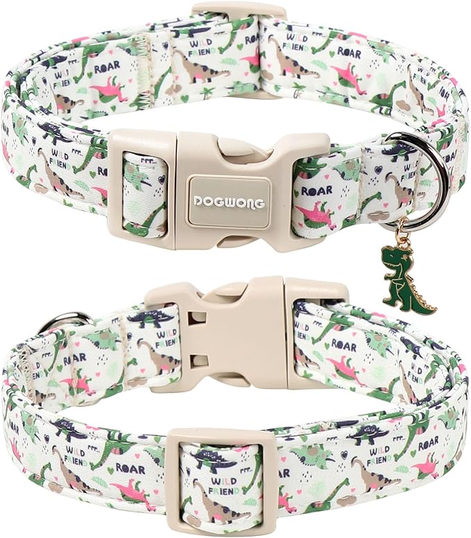 DOGWONG Dinosaur Dog Collar-Cute Dog Collar Adjustable Comfortable Cotton Boy Dog Collars for Small Medium Large Dogs, X-Large